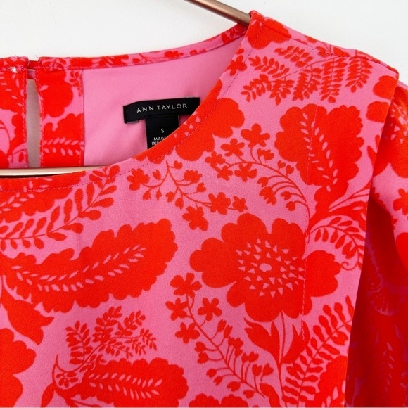 Ann Taylor Womens Small Pink Red Short Sleeve Cinched Waist Dress - Picture 4 of 7